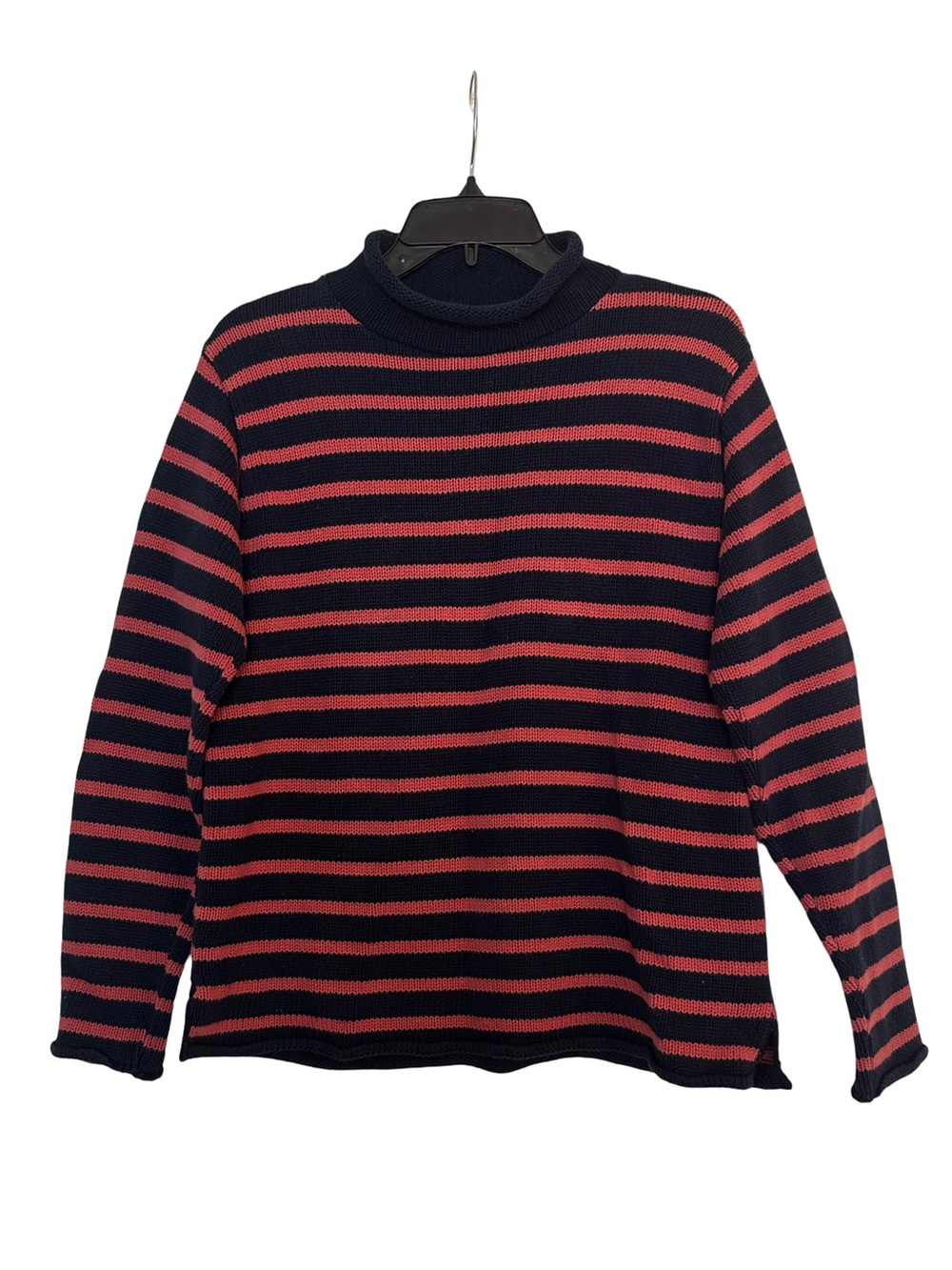 Binghamton Knitting Co. USA Vintage Striped Navy/Coral Knit Pullover Sweater